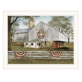 "American Star Quilt Block Barn" by Billy Jacobs, Ready to Hang Framed Print, White Frame