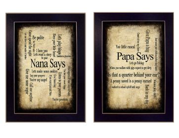 "Nana/Papa Collection" 2-Piece Vignette By Susan Ball, Printed Wall Art, Ready To Hang Framed Poster, Black Frame