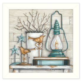 "Lantern on Books" By Mary June, Printed Wall Art, Ready To Hang Framed Poster, White Frame