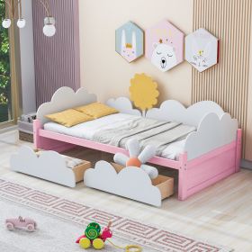 Twin Size Bed with Clouds and Rainbow Decor