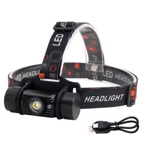 Led Induction Headlight Usb Rechargeable Outdoor Waterproof Strong Light Fishing Aluminum Flashlight Headlight (Option: With 1 battery-Black)